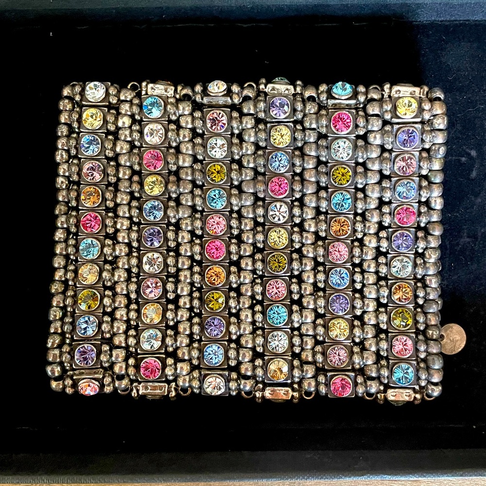 PHILIPPE AUDIBERT HUGE Stretch Multicolor Swarovski Crystal Cuff Silver Bracelet